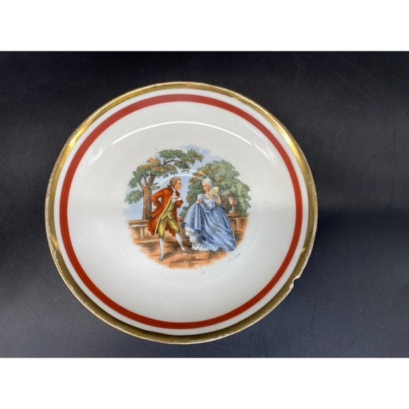 Vintage Courting Couple Demitasse Espresso Teacup Saucer 22KT Gold Flute Player - Picture 2 of 9